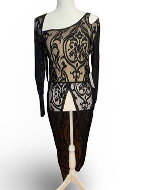 Venus Black Lace High-Low Asymmetric Cold Shoulder Tunic Top Dress Small